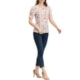 thumbnail image 3 of INSPIRE CHIC Women's Shirred Tops Crew Neck Short Sleeve Keyhole Back Floral Blouse S Beige Pink, 3 of 8