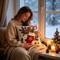 thumbnail image 4 of 4‑Pack Cream Linen Christmas Throw Pillow Covers 18 Inch, Stocking Gingerbread Reindeer Wreath Cushion Cases for Sofa Couch Xmas Holiday Home Decor, 4 of 9