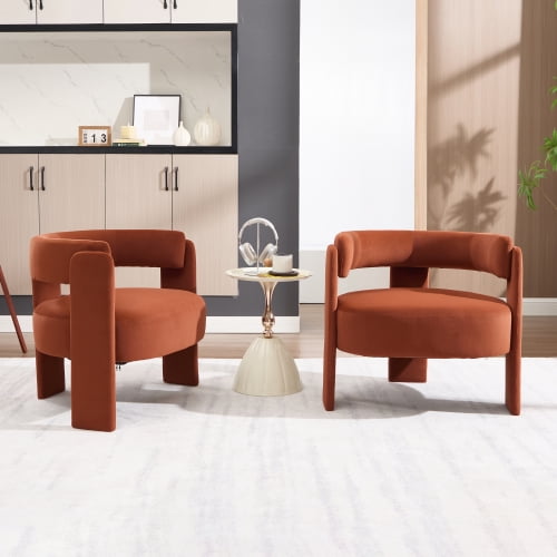 DRNANLIT Velvet Accent Chair, Comfy Single Sofa Chair, Mid-Century Modern Armchair with Wooden Legs, 300LBS Capacity, Easy Installation for Bedroom Office Reading Living Room,Orange