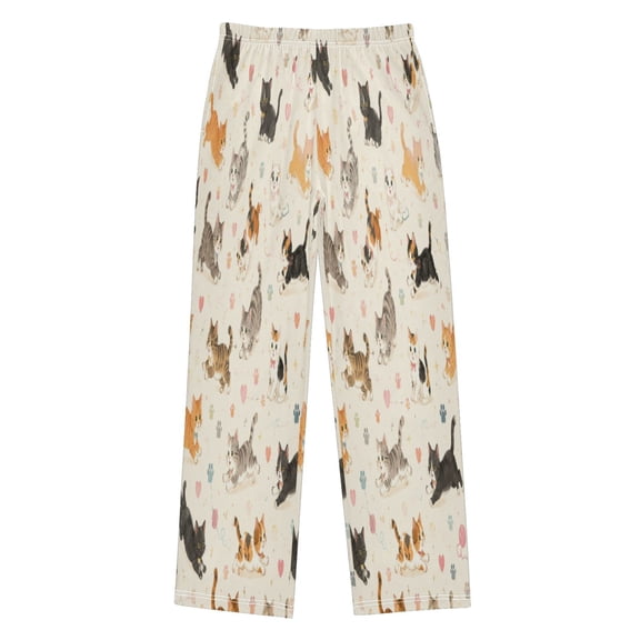Boys Long Pajama Pants Soft Sleepwear Kids Lounge PJ Bottoms with Side Pockets for Home Soothing Hand-drawn Cats Pattern Small