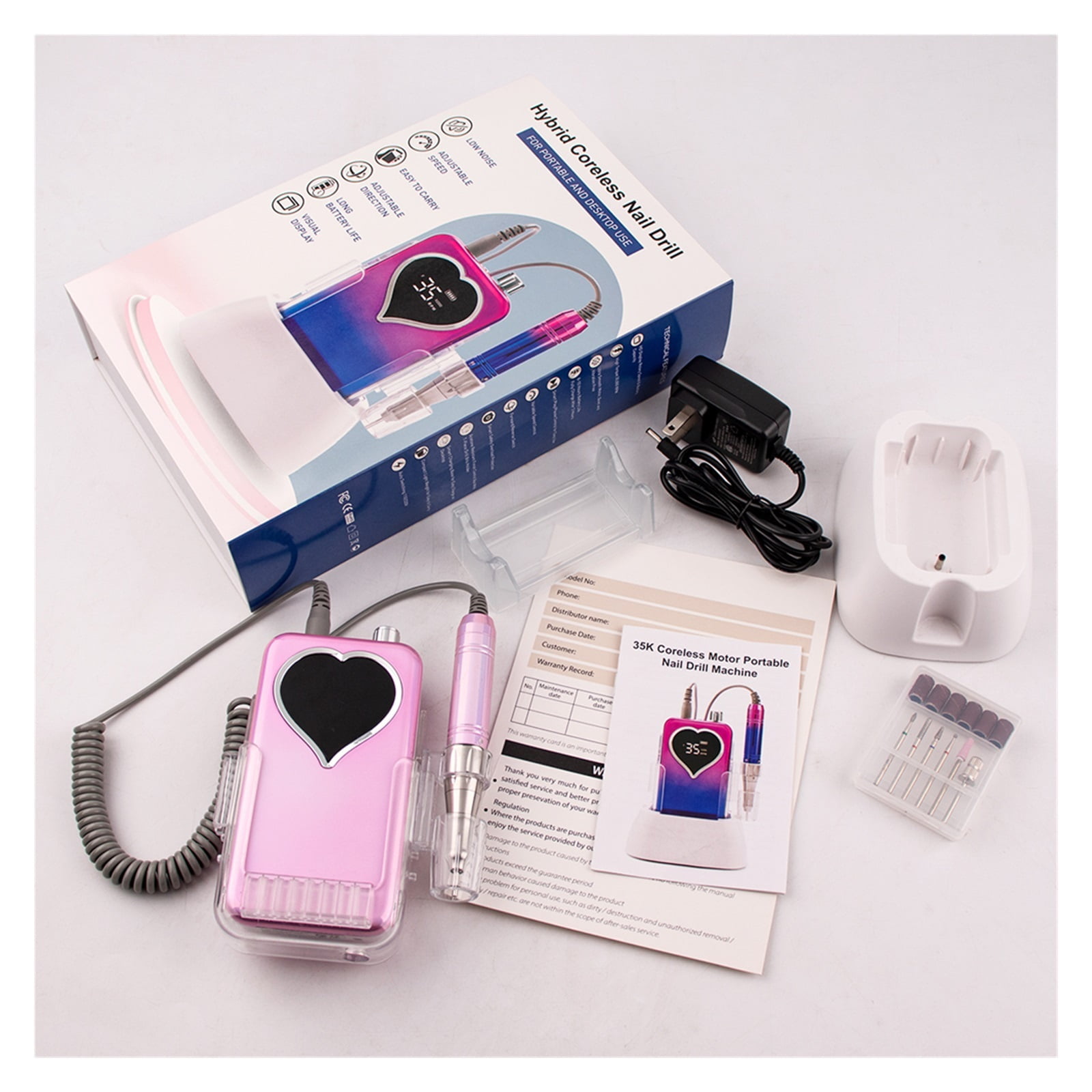 35000RPM Coreless Motor Portable Nail Drill Machine Manicure Polishing Rechargeable Battery Cordless Powerful With Base
