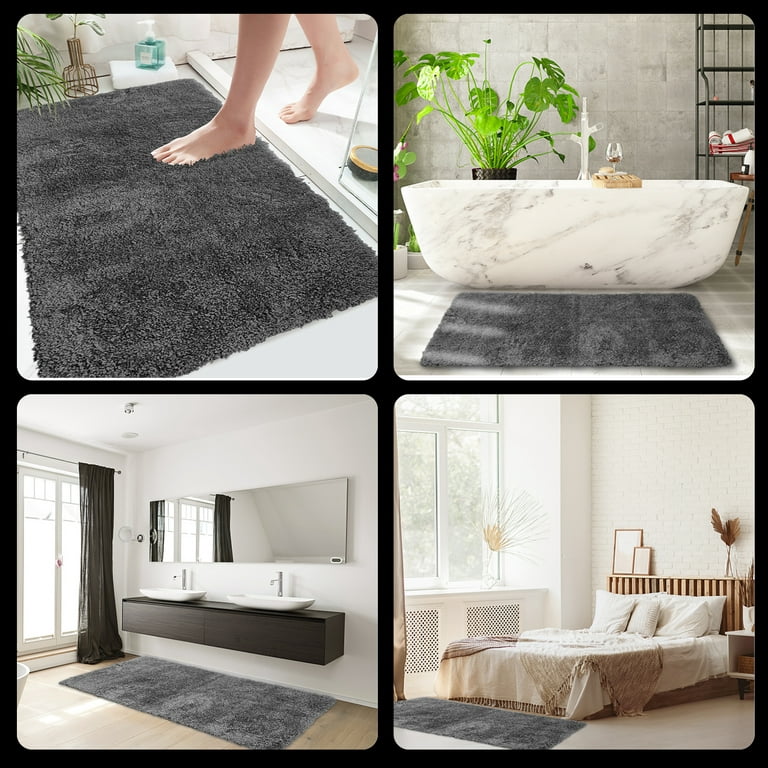 Large Gray Bathroom Rugs, 24×60 Absorbent Shaggy Shower Mat, Microfiber Bath  Mats for Bathroom, Luxury Bathroom Floor Mats Rubber Back 