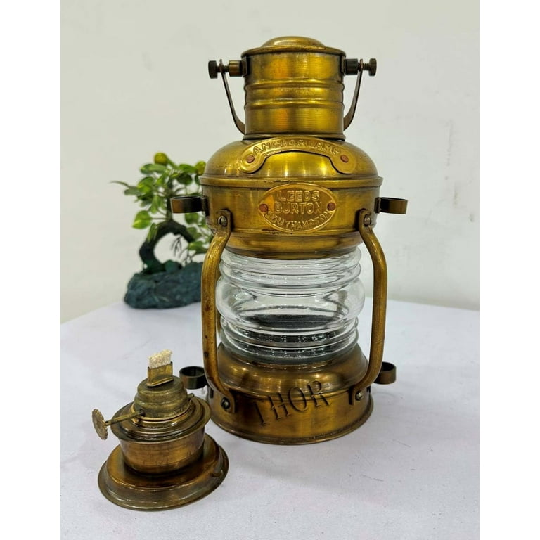 Brass Trawler Oil Lamp - 8.75x8.25 Inch Hanging Lantern, Functional Nautical Decor, Handmade In India