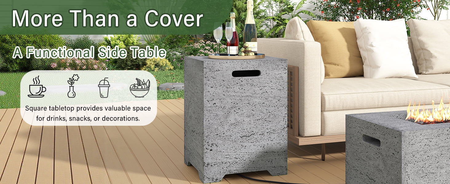 Mintazer 15.75" Outdoor Propane Tank Cover Table with Side Handles & Protective Cover for Patio Backyard, No Assembly Needed, Dark Gray