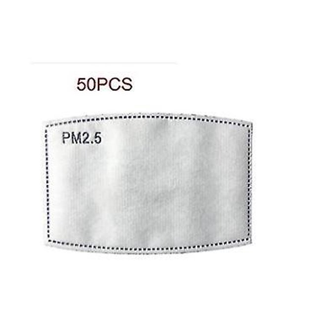 Filtro de carbón activado Pm2.5 para adultos, inserto de respiración, filtro protector de 5 capas para hombres y mujeres (tamaño adulto) 50 piezas