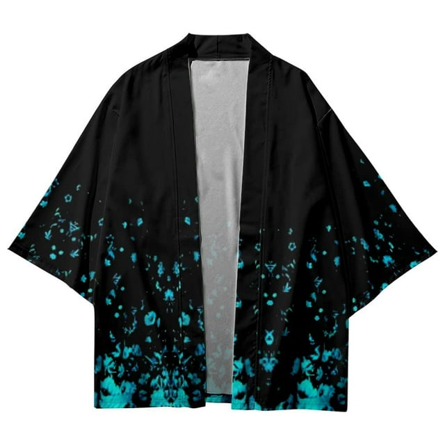 HAORUN Men Japanese Floral 3/4 Sleeve Kimono Loose Yukata Bathrobe Tops