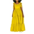 thumbnail image 5 of Efsteb Women Bow Casual Sleeveless Dresses Solid Pleated Long Dress Elegant Loose Square Neck Suspender Beach Dress (Yellow,XL), 5 of 5