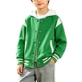 thumbnail image 2 of Grblisyd Kids Varsity Fleece Jacket Girls Boys Baseball Jacket Long Sleeve Bomber Coat School Uniform with Pocket, 2 of 5