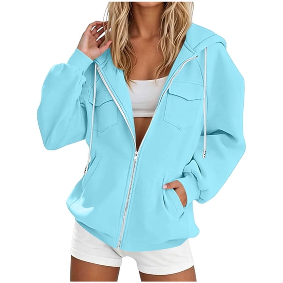 Fewfanhot Women Jacket 2026 Spring Zip Up Hoodies Casual Long Sleeve Sweatshirts Fall Winter Track Jackets with Pockets