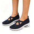 thumbnail image 2 of Domuza Women Knit Mary Jane Wedge Sneakers, Breathable Air Cushion Slip On Platform Shoes, Lightweight Comfortable Casual Walking Footwear Navy 7（EU-38）, 2 of 6
