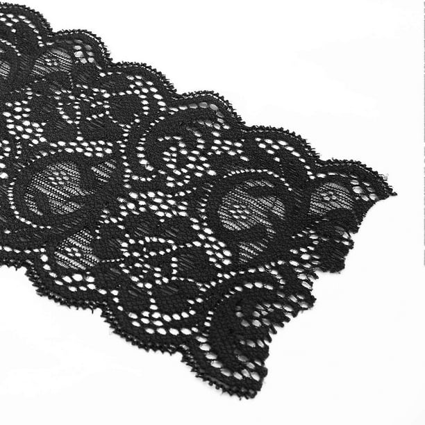 Black Lace Ribbon Red 10 Yards 3.9in Wide Elastic Comfortable Unique SkinFriendly Lace Trim for Decorations Sewing DIY(Black )