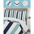 thumbnail image 4 of Turquoise Navy Blue Striped Queen Size Down Alternative Comforter, Lightweight Comforter Quilt Bedding Set with Pillow Shams Farmhouse Stripe Art All Seasons Bed Comforter Duvet Insert 90"x96", 4 of 7
