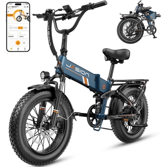 Jasion Hunter Pro Electric Bike for Adults, 1800W Peak Folding Ebike with 48V 15AH Removable Battery, 20" x 4.0 Fat Tire & Full Suspension Foldable Electric Bicycle, 80 Miles Range, UL 2849
