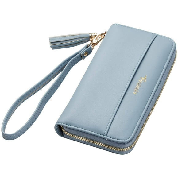 Bolso de mano Wallet Travelambo para mujer con borlas, doble, azul