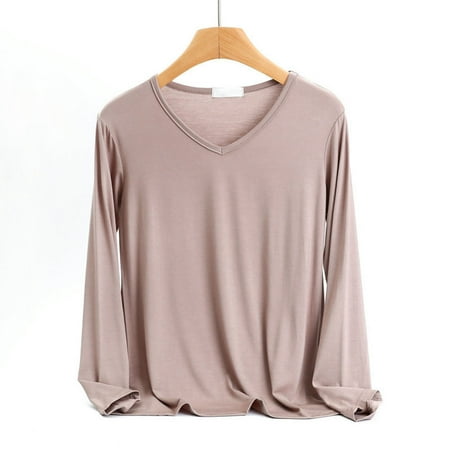 Cheap Women s V-neck Pullover Tshirt Internal Construction Solid Color Shirt Long Sleeve Top