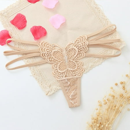 

Summer Ladies Panties Lace Bow Hot Drilling Solid Color Thong