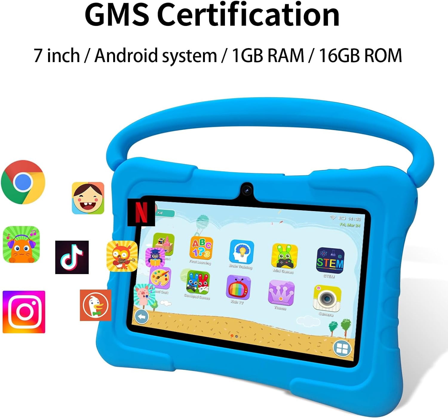 HDJ 7 in 1024 x 600 Child Tablet, 32 GB, Android, Wi-Fi, Bluetooth, Blue