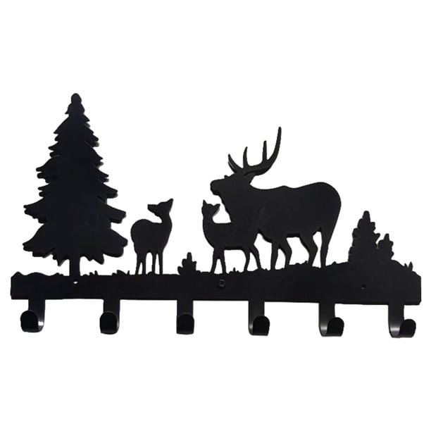 Gancho de pared de hierro para colgar, organizador de almacenamiento, silueta decorativa para puerta Árbol de ciervo