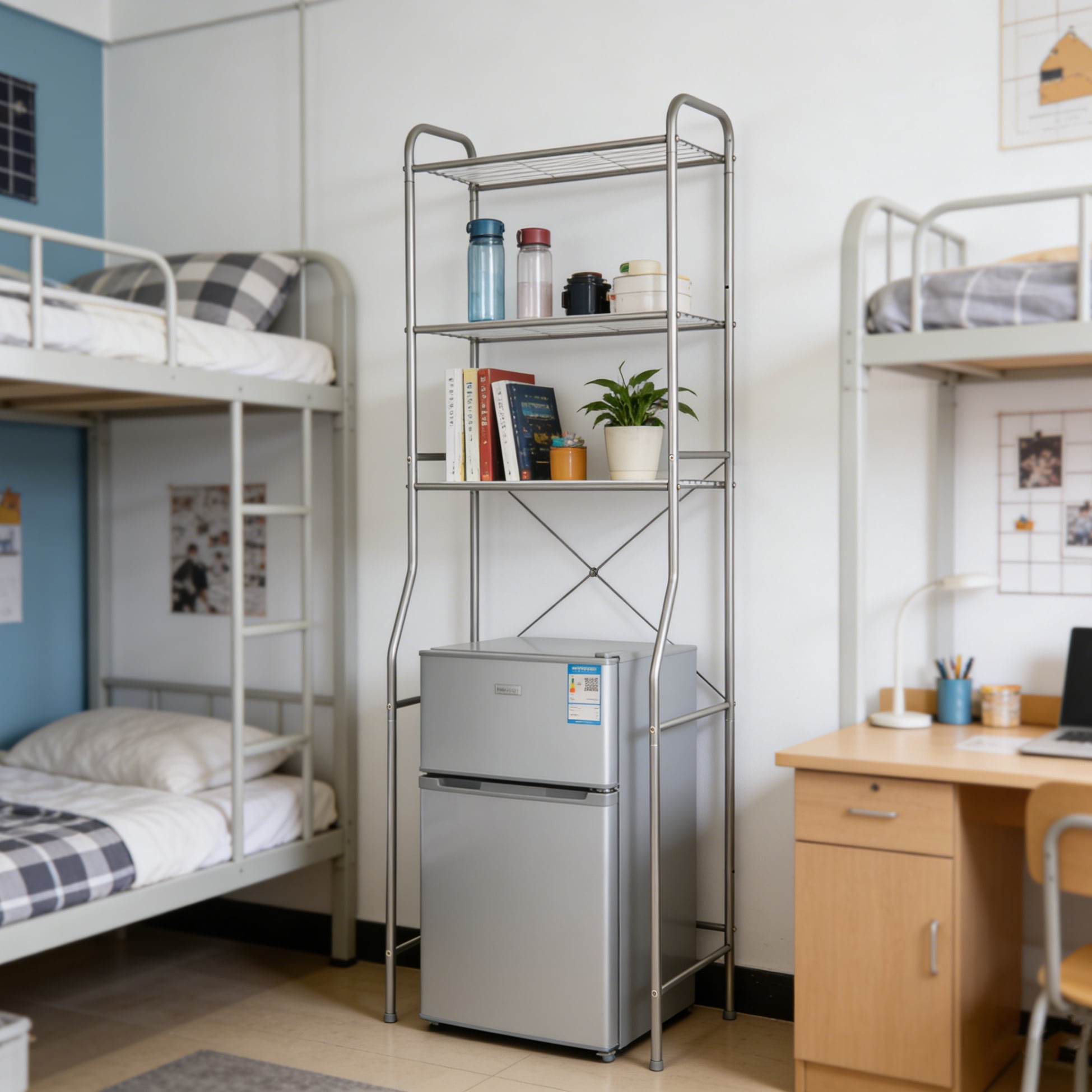Mainstays Over-the-Toilet 3-Shelf Steel Storage Unit with Liners, Satin Nickel