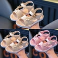 thumbnail image 5 of FINALGANG Kids Girls Open Toe Sandals With Butterfly Flower Appliques Pearl Accent Adjustable Hook And Loop Strap Soft Sole Shoes For Summer Daily Play White 6-7 Years, 5 of 9