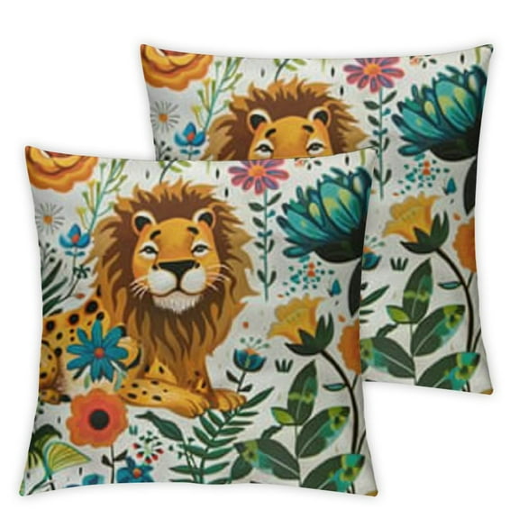 Pillowcase Cute Cartoon Lion Floral Flower Animal King Size Pillow Cover Protector Pillow Sham Pillow Case with Zipper for Long Throw Pillow