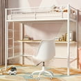 thumbnail image 6 of VECELO Twin Size  Heavy Duty Metal Loft Bed Frame with Desk, Removable Ladder & Safety Stairs & Full-Length Guardrail for Dormitory No Box Spring Needed, White, 6 of 10