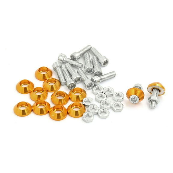 Unique Bargains Car Auto Yellow Metal Cone Head License Plate Frame Bolt Screw 6mm Dia 12 Pcs