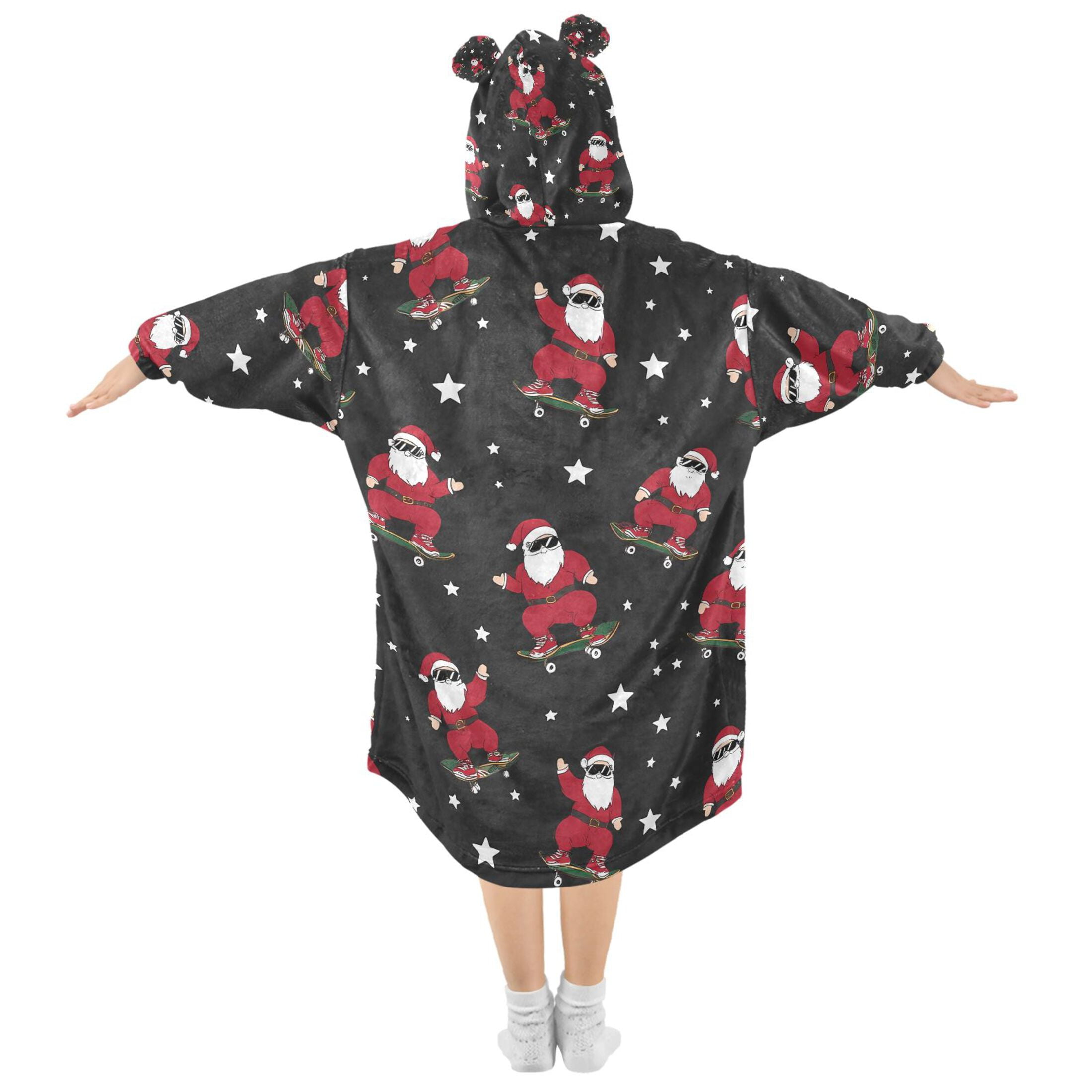 joogoo Blanket Hoodie for Christmas Santa Claus Skating Oversize Sweatshirt 3-14 YR L