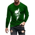 thumbnail image 3 of YOIAVAIOY Men's Graphic Long Sleeve T Shirts Halloween Ghost Pumpkin Print Shirts Long Sleeve Crew Neck Fall Tops Festival Casual Blouse Green XXXXL, 3 of 6