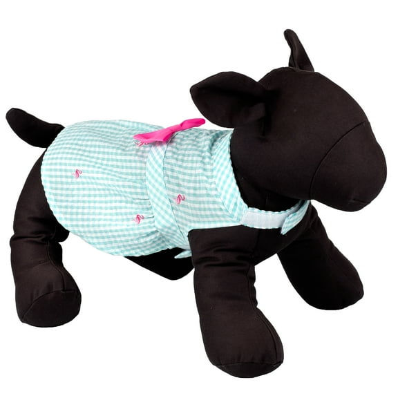 The Worthy Dog Embroidered Flamingos Gingham Check Adjustable Pet Dress