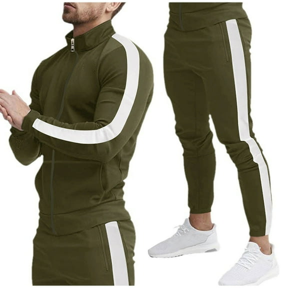Wancir Tracksuit Mens with Zipper Pockets Full Zip Hoodless Sweatsuit 2 Pieces Running Jogging Sports Casual Sweat Suits