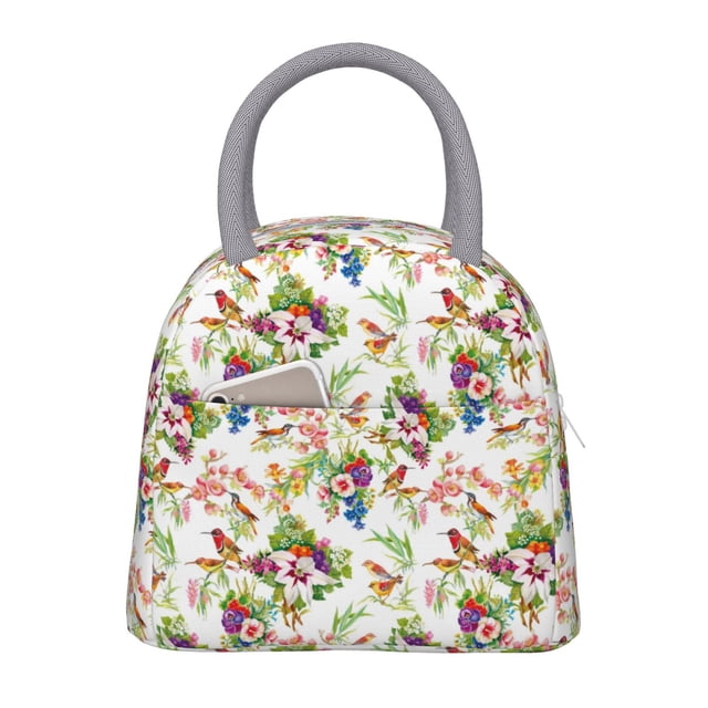Disketp Birds And Flowers Bolsa Térmica para Almuerzo, Lonchera con Abertura Amplia y Gran Capacidad, Organizador Reutilizable para Mujeres, Hombres y Adultos