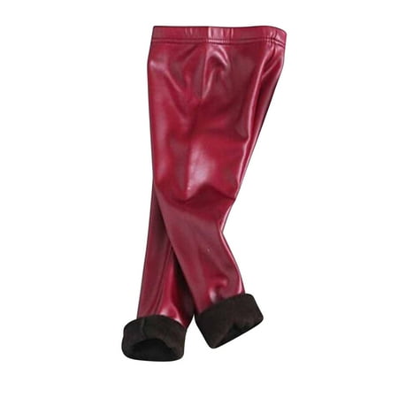 

AherBiu Kids Toddler Girls Winter Clothes Fleece Lined Pants Leather Leggings Thermal Warm Bottoms Trousers