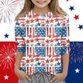thumbnail image 2 of Abcomgle Girls American Flag Shirts Stars and Stripes Print Patriotic Tee Tops 4th Of July Tee Shirts Crew Neck 3/4 Sleeve Shirts Trendy Independent Day Tees, 2 of 5
