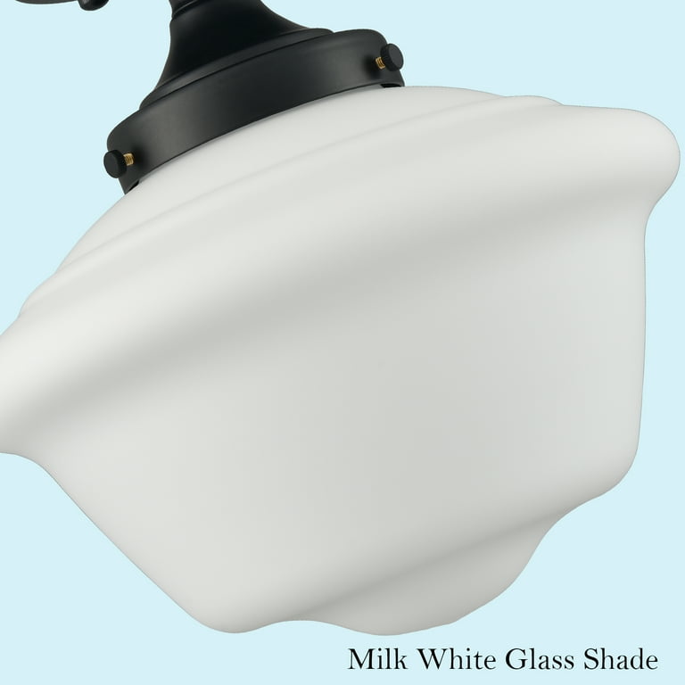Black Schoolhouse Ceiling Light Fixture with Milk Glass Shade
