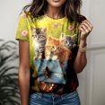 thumbnail image 2 of TSADFHJI Hauts de Noël pour Femmes Décontracté Col Rond Imprimé Animal Manches Courtes T-Shirt Haut S Jaune, 2 of 5