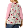 thumbnail image 3 of Unique Bargains Juniors' Plus Size 3/4 Sleeve Floral Female Modern Raglan Tops 3X Pink, 3 of 7