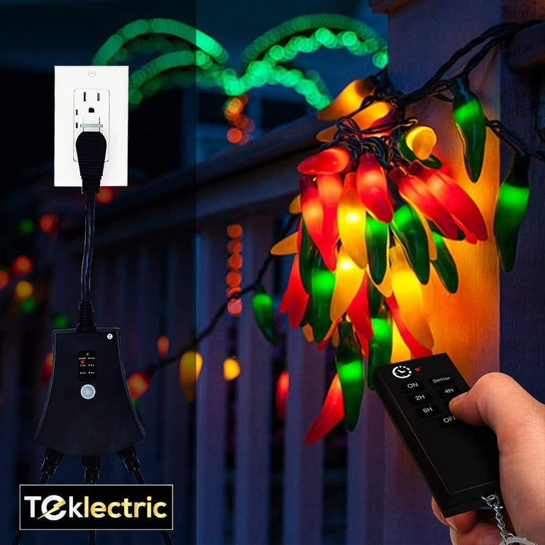 TEKLECTRIC Outdoor Remote Control Outlet with Wireless Remote and Countdown  Timer, Weatherproof Light Timer Plug-in Switch