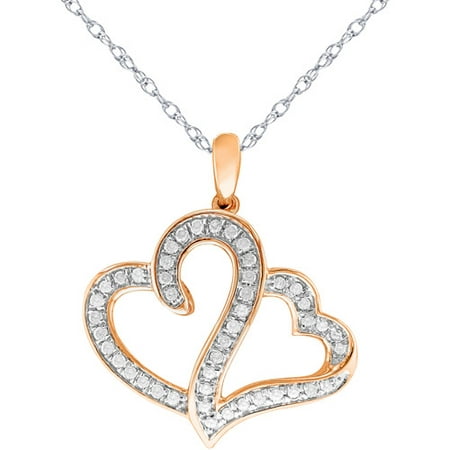 Heart 2 Heart 1/2 Carat T.W. White Diamond Sterling Silver with Pink Gold Flash Pendant, 20