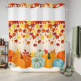 thumbnail image 6 of No Hook Shower Curtain with Built-in Rings - Orange Fall Thanksgiving Pumpkins Washable Waterproof Fabric Bathroom Curtains for Hotel,Rentals, 72 X 72 Inch Long , Maple Leaves Farmhouse, 6 of 9