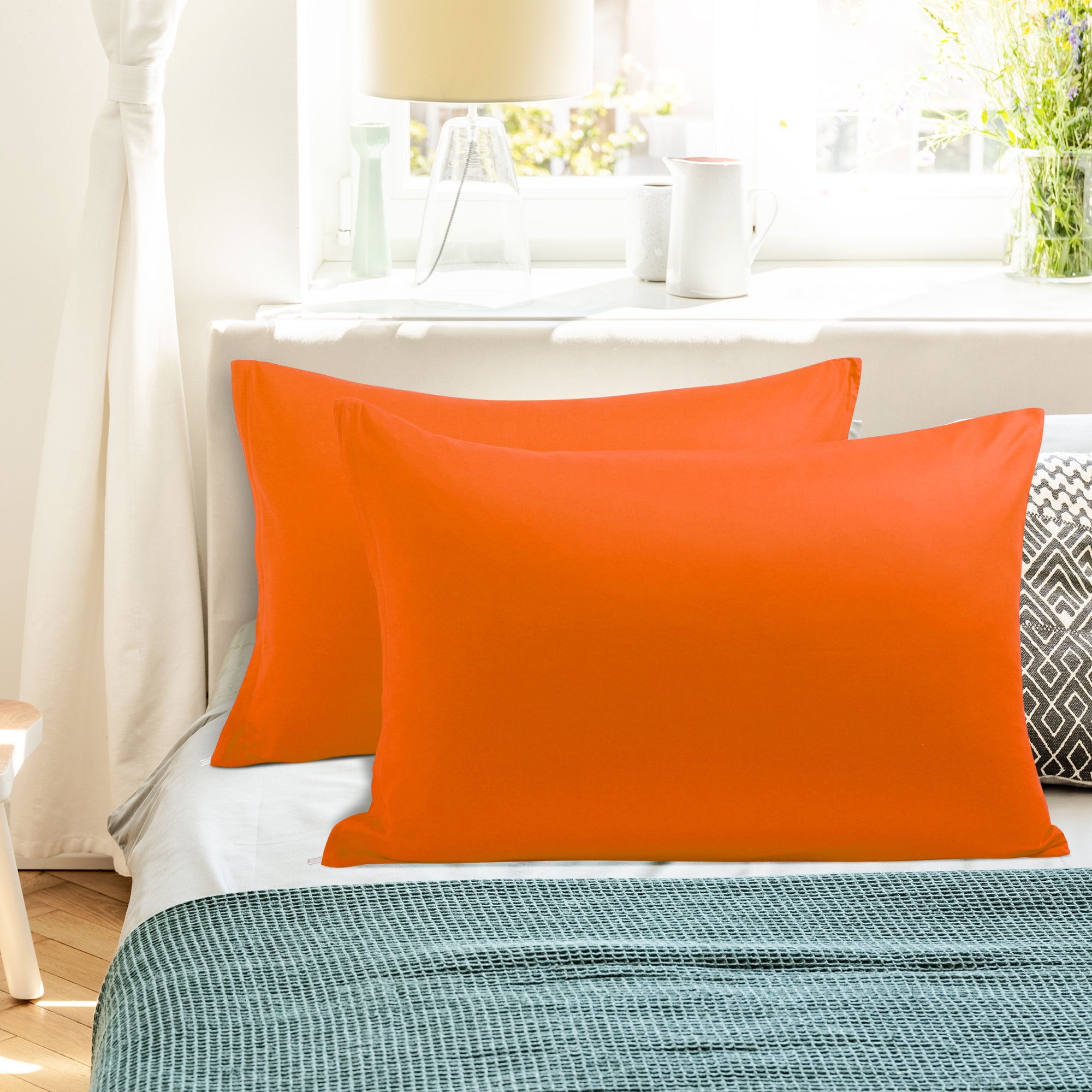 Unique Bargains Pillowcases 2-Piece Egyptian Cotton Pillow Cover orange Standard