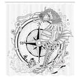 thumbnail image 3 of Ambesonne Hand Drawn Shower Curtain, Seahorse Compass, 69"Wx84"L, Black White, 3 of 5