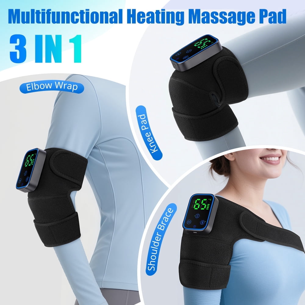 Knee Heated Pad Graphene Heated Knee Brace, Thermal Vibration Massage Knee Wrap, Cordless Elbow Support, 7 Temperature Levels & 3 Vibration Intensity, Portable Thermal Knee Brace for Sports Recovery