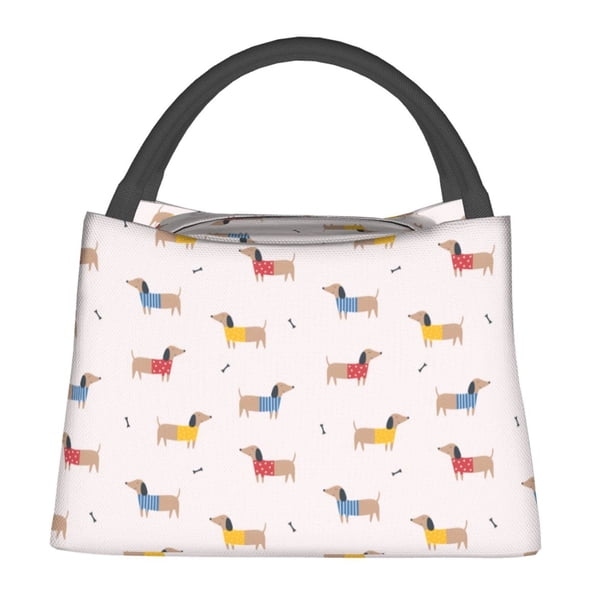 Easygdp Dachshund Dog Puppy Bolsa de Almuerzo Insulada Reutilizable, Bolsa de Mano y Bandolera para Oficina, Trabajo, Viajes
