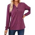 thumbnail image 4 of Xuanfei Women Solid Color V Neck Button Down Long Sleeve Top, 4 of 7