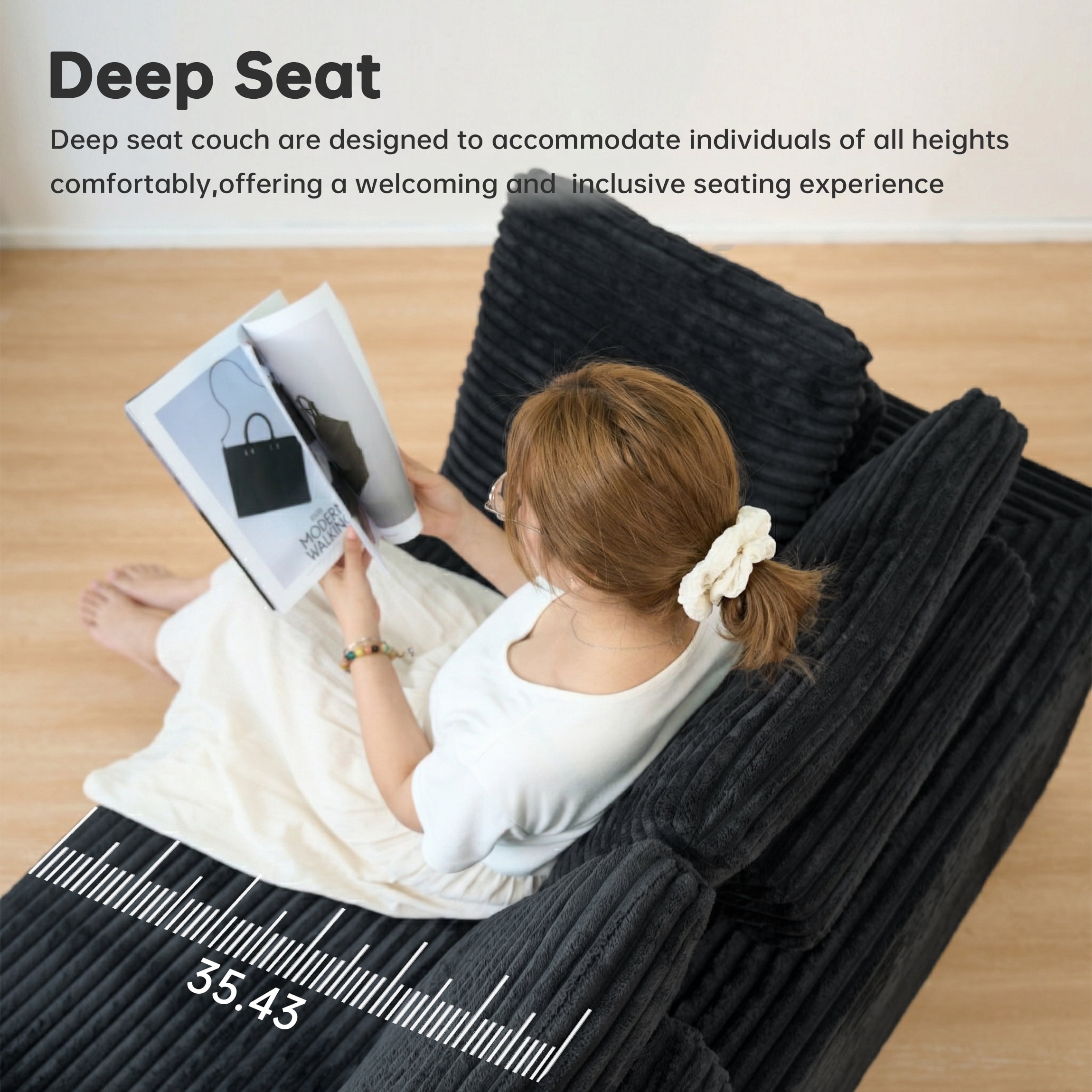 SOULART 135.5" U Shaped Sectional Couch,Black Cloud Boneless Sofa For Living Room,Plush Corduroy Couches With Deep Seat Chaise Lounge,No Assembly Required