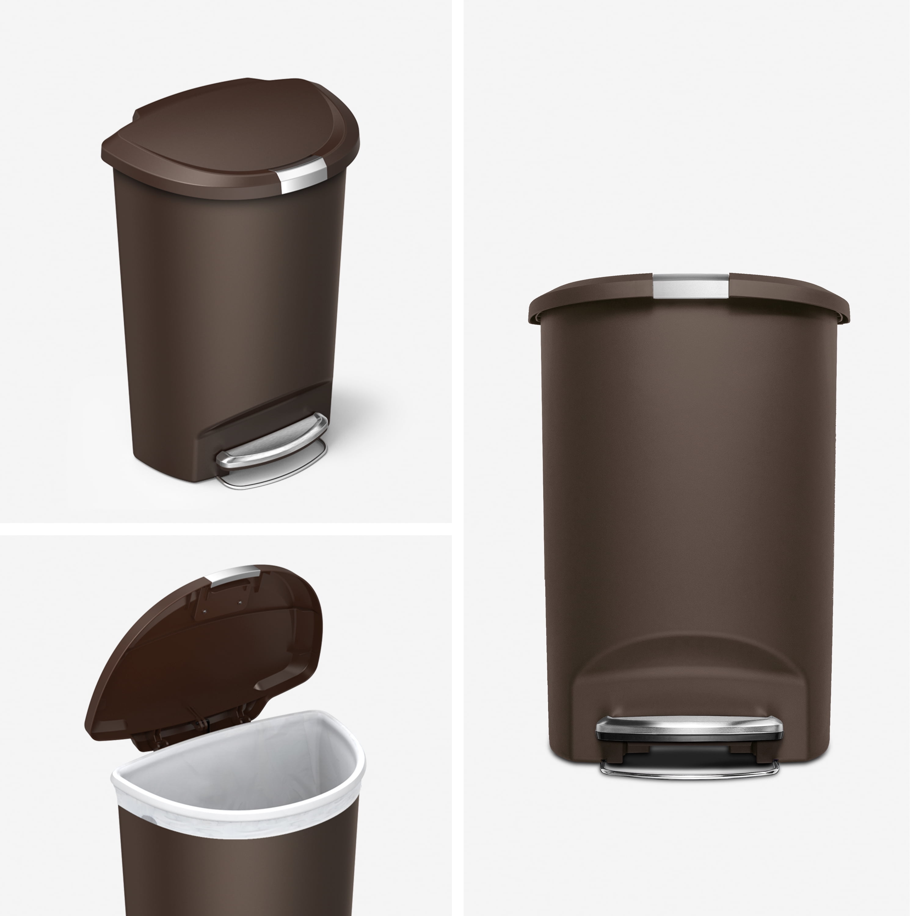 simplehuman Kitchen Trash Can, 13 Gallon Plastic Step Garbage Bin with Secure Slide Lock Lid, Brown