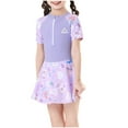 thumbnail image 2 of Gamivast Girls Rash Guard Swimsuit for Teens Cute Flower Print Swim Dress with Built-In Shorts One Piece Swimwear Beach Summer Swimsuits Purple 12Y Trajes De Baño Para Niños Y Niñas Clearance, 2 of 4