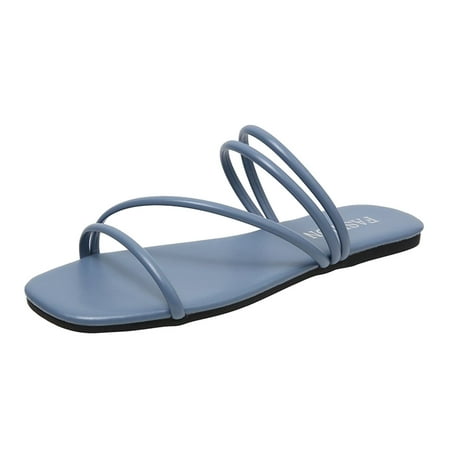

Sandals Women Ladies Summer Solid Color Square Toe Flip Flops Flat Beach Sandals