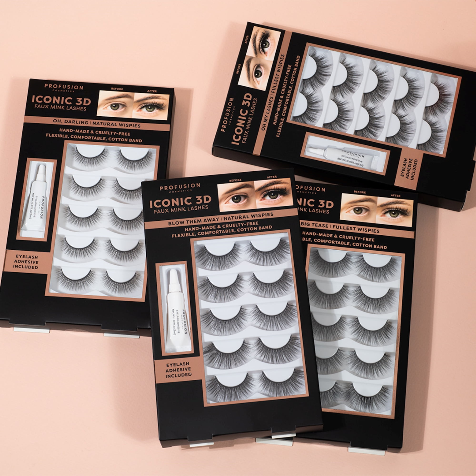 (2 pack) Profusion Cosmetics Iconic 3D Faux Mink Eyelashes 5 Pair- Big Tease